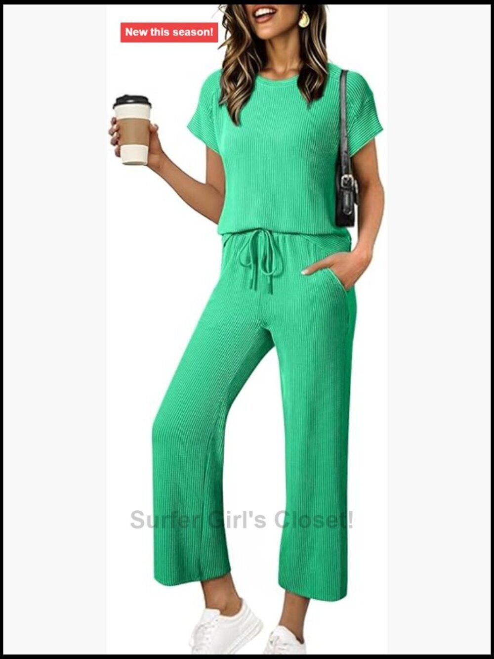 Ribbed Knit Two Piece Set with Pockets and Drawstring